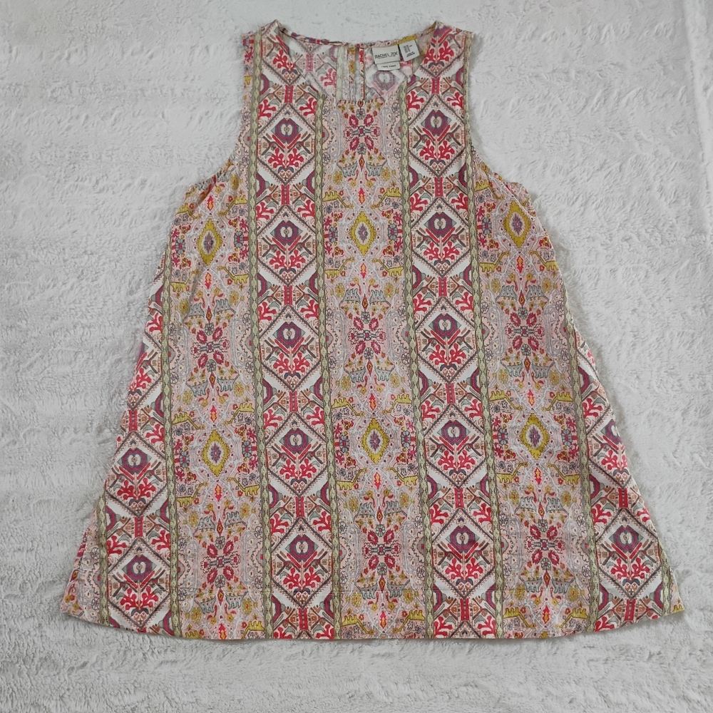 Rachel Zoe Boho Multi-Colored Patterned 100% Linen Sleeveless Shift Dress